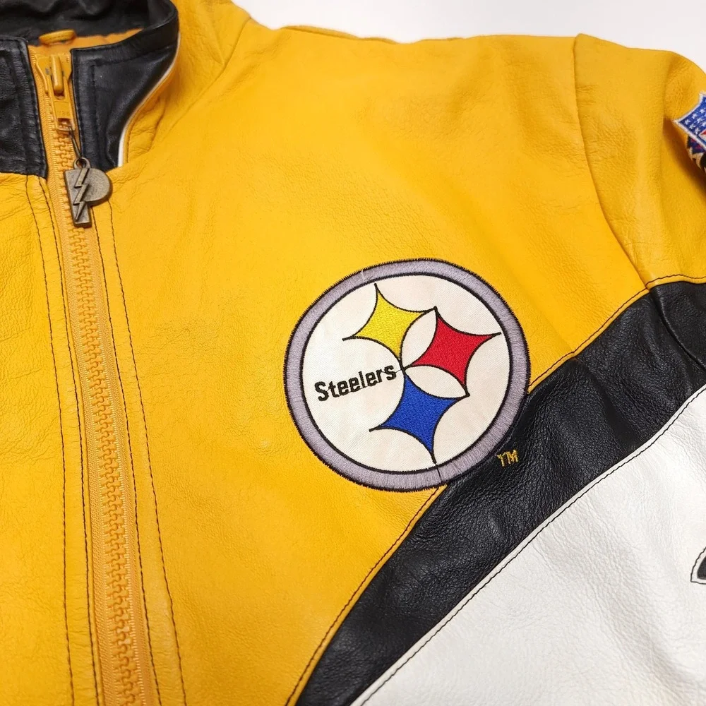 Vintage Pittsburgh Steelers Leather Jacket Large Pro Player Daniel‎ Young Bomber